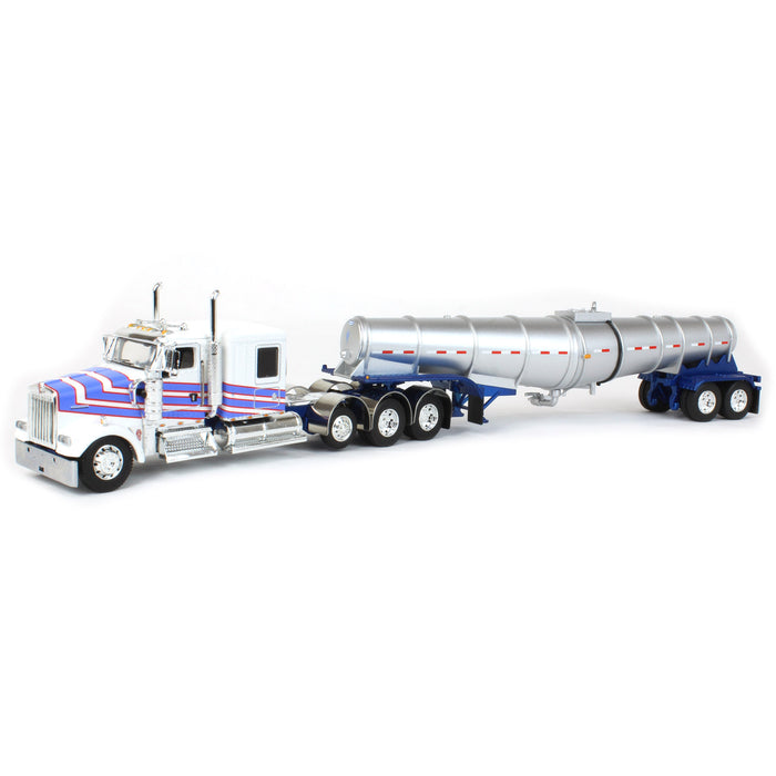 1/64 White Kenworth W900L with Polar Deep Drop Trailer, Owner Operator, DCP by First Gear
