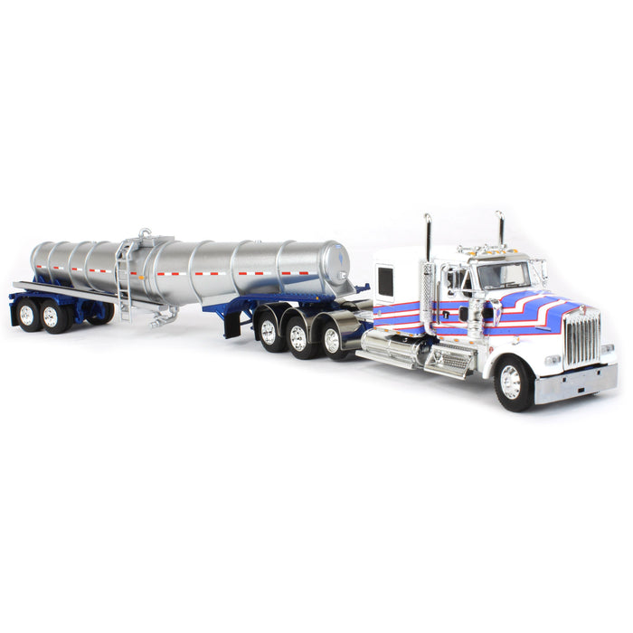 1/64 White Kenworth W900L with Polar Deep Drop Trailer, Owner Operator, DCP by First Gear