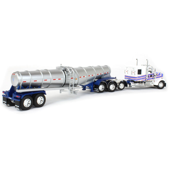 1/64 White Kenworth W900L with Polar Deep Drop Trailer, Owner Operator, DCP by First Gear