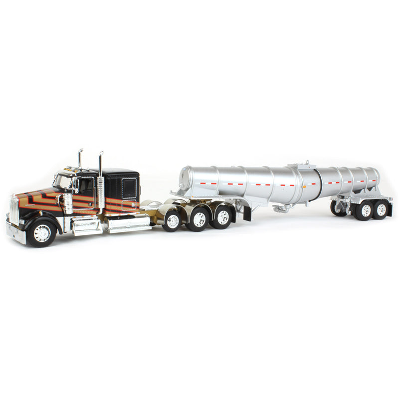 1/64 Metallic Black & Gold Kenworth W900L w/ Polar Deep Drop Trailer, Owner Operator, DCP by First Gear