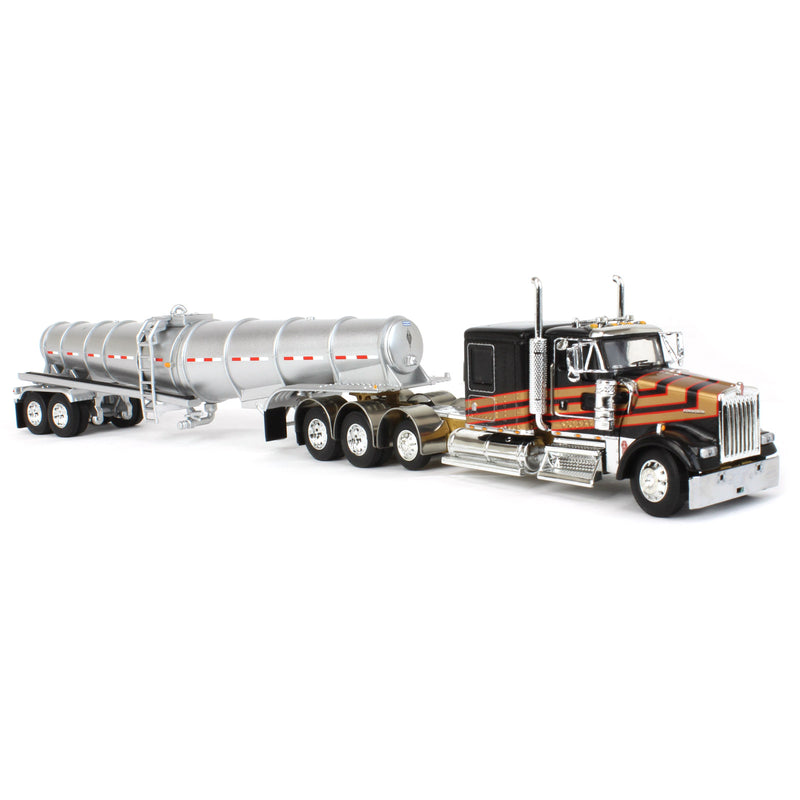 1/64 Metallic Black & Gold Kenworth W900L w/ Polar Deep Drop Trailer, Owner Operator, DCP by First Gear