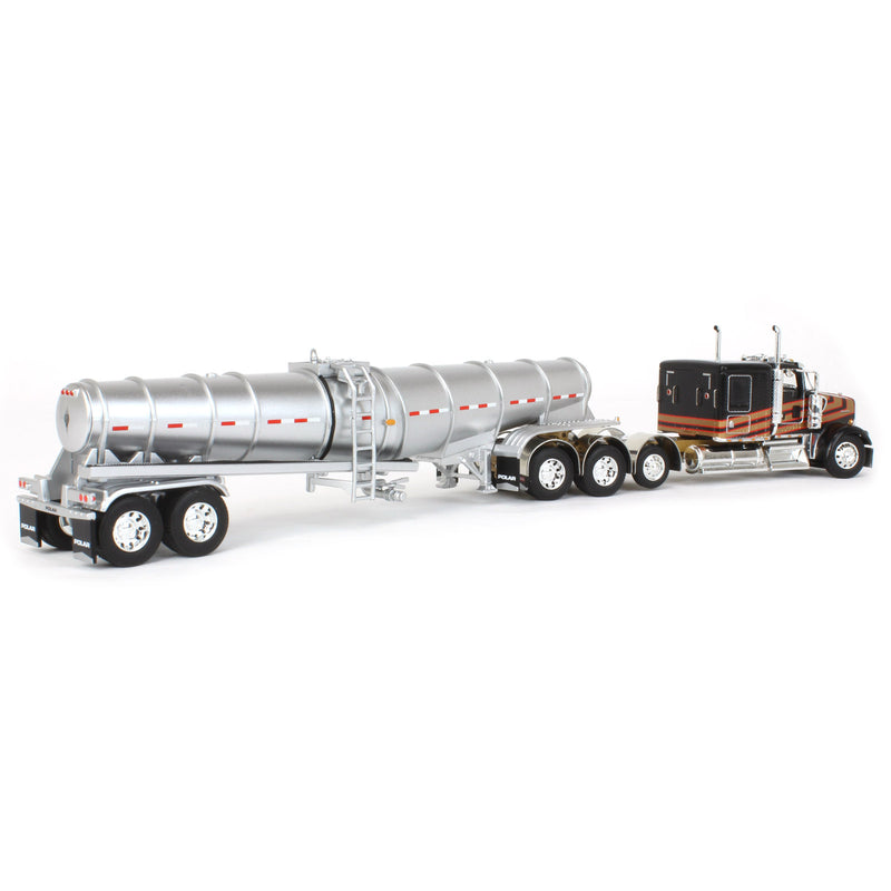 1/64 Metallic Black & Gold Kenworth W900L w/ Polar Deep Drop Trailer, Owner Operator, DCP by First Gear