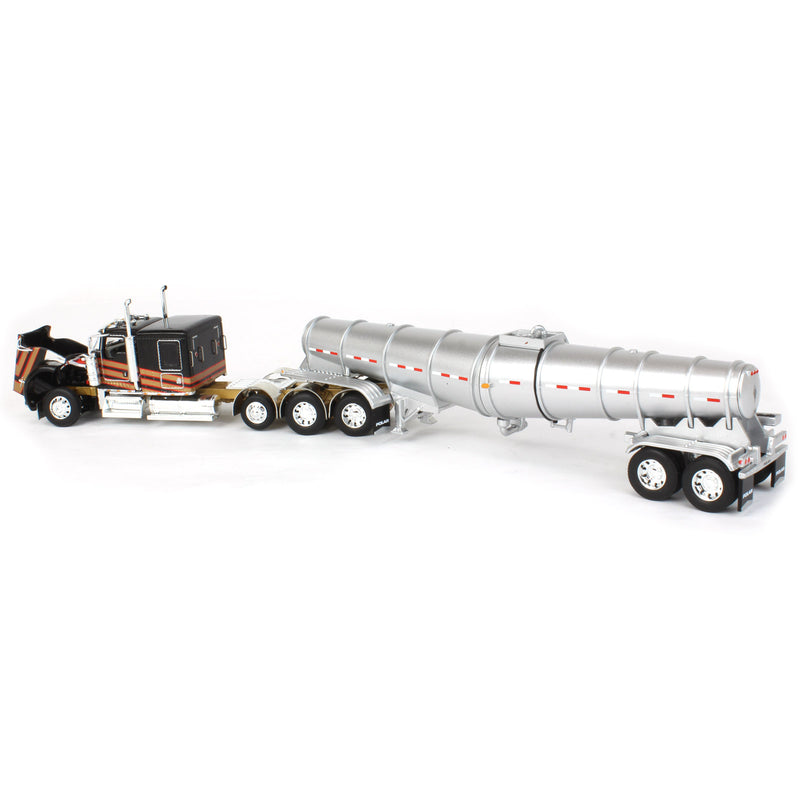 1/64 Metallic Black & Gold Kenworth W900L w/ Polar Deep Drop Trailer, Owner Operator, DCP by First Gear