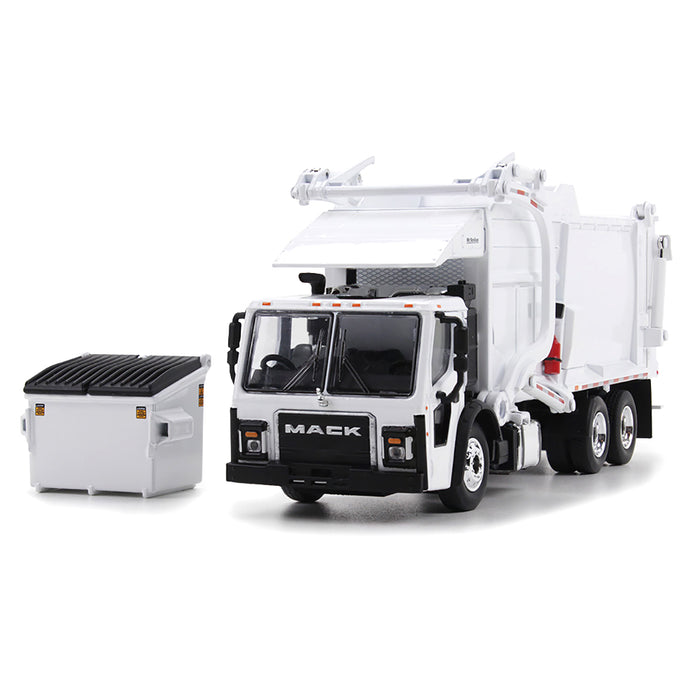 1/64 White Mack LR w/ McNeilus Meridian FEL Refuse Body & Refuse Bin, DCP by First Gear