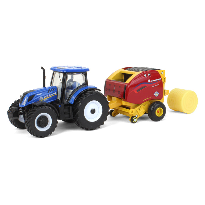 1/64 New Holland T6.180 w/ Roll-Belt 560 Round Baler & 6 Bales, 50 Years Round Baling, 2024 Farm Show