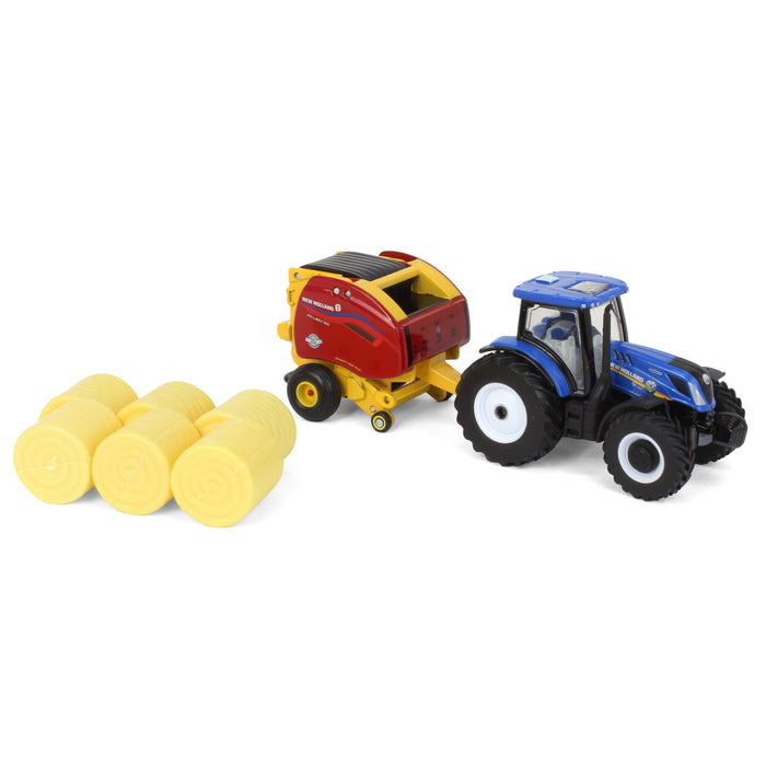 1/64 New Holland T6.180 w/ Roll-Belt 560 Round Baler & 6 Bales, 50 Years Round Baling, 2024 Farm Show