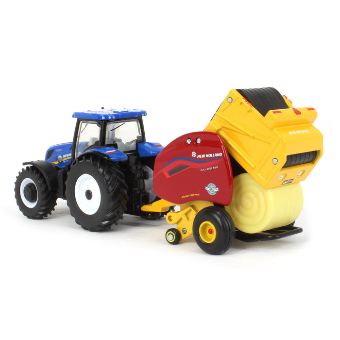 1/64 New Holland T6.180 w/ Roll-Belt 560 Round Baler & 6 Bales, 50 Years Round Baling, 2024 Farm Show