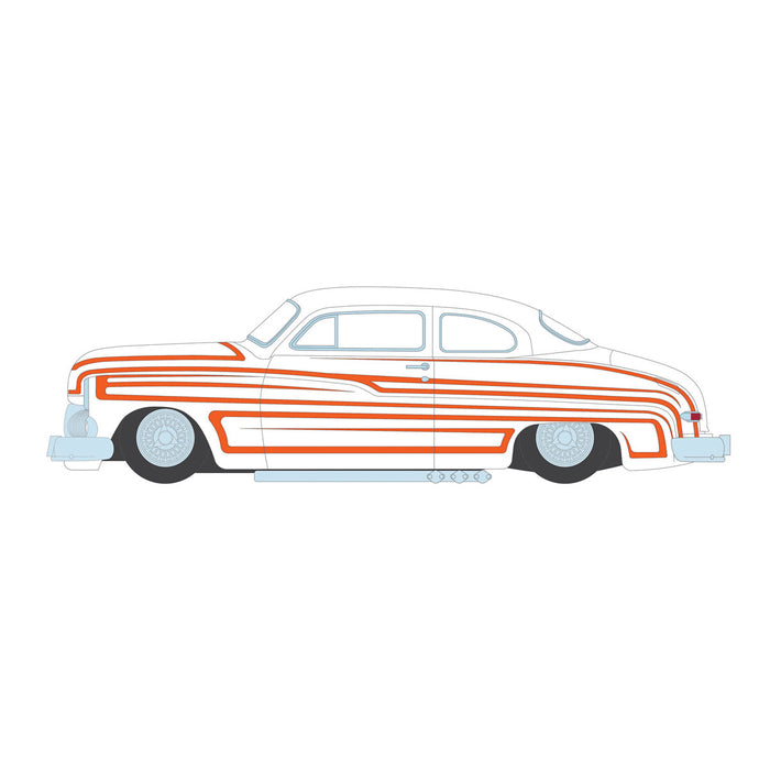 1/64 1950 Mercury Eight Coupe, Matte White with Metallic Orange Scallops, California Lowriders Series 6