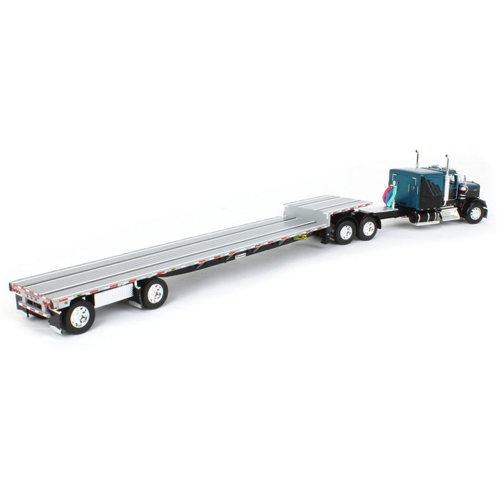 1/64 Black & Teal Kenworth W900L Long Frame with Transcraft Stepdeck Trailer, DCP by First Gear