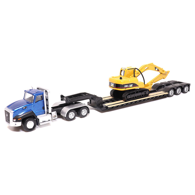 1/87 Caterpillar CT660 Day Cab Semi Truck with Lowboy Trailer & 315C L Hydraulic Excavator by Diecast Masters