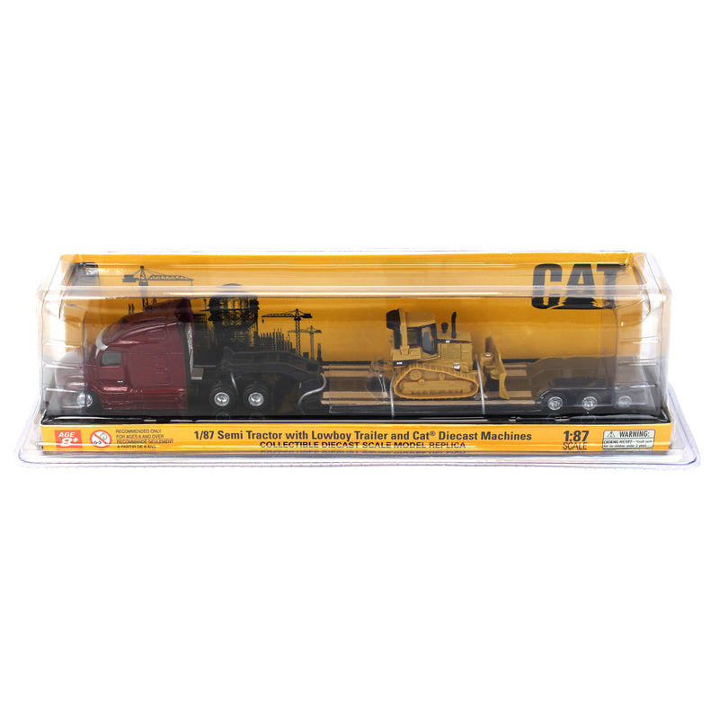 1/87 Peterbilt 579 UltraLoft Tandem Tractor with Lowboy Trailer & Caterpillar D5M Dozer by Diecast Masters
