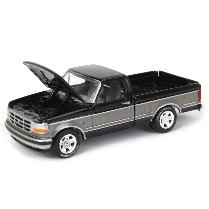 1/64 1994 Ford F-150, Ebony Black with Silver Stripe, LP Diecast Garage Exclusive by Johnny Lightning
