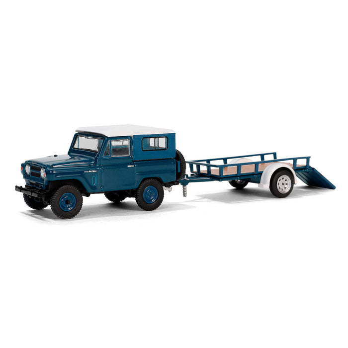 1/64 1961 Nissan Patrol Hard Top with Utility Trailer, Blue & White, Hitch & Tow Series 31