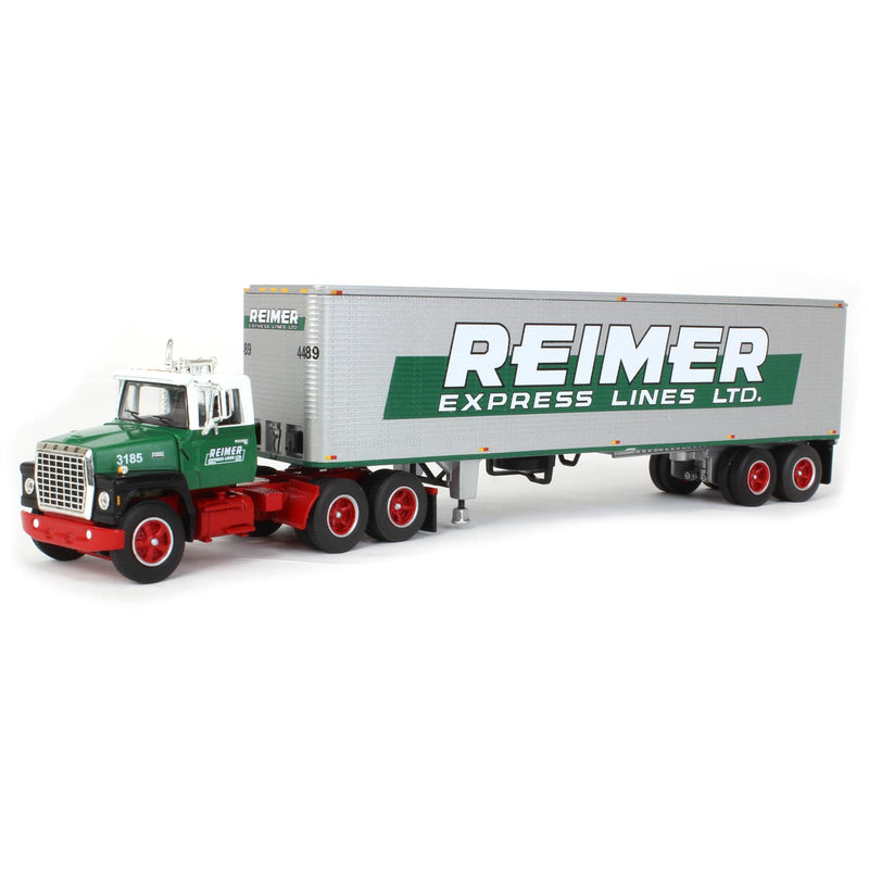 1/64 Green & Red Ford LN9000 with 40' Trailer, Reimer Express Lines, DCP by First Gear