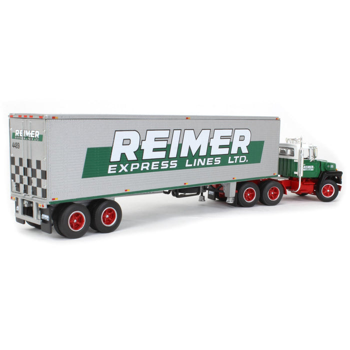 1/64 Green & Red Ford LN9000 with 40' Trailer, Reimer Express Lines, DCP by First Gear