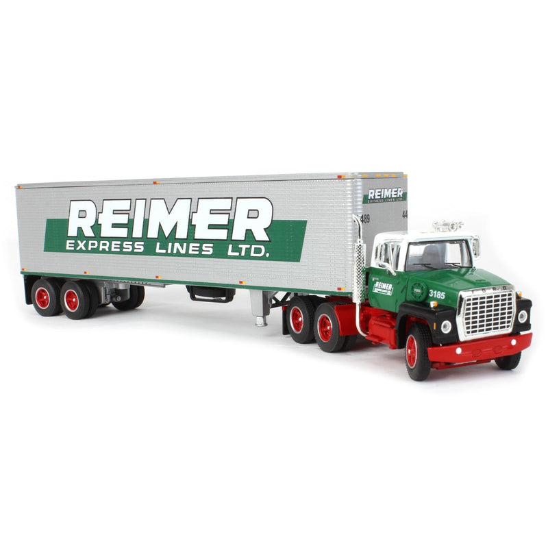 1/64 Green & Red Ford LN9000 with 40' Trailer, Reimer Express Lines, DCP by First Gear