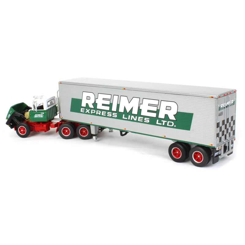 1/64 Green & Red Ford LN9000 with 40' Trailer, Reimer Express Lines, DCP by First Gear
