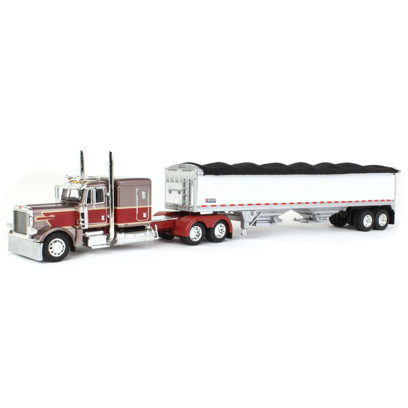 1/64 Brown/Maroon Peterbilt 389 Semi Truck with White Wilson Grain Trailer, DCP by First Gear