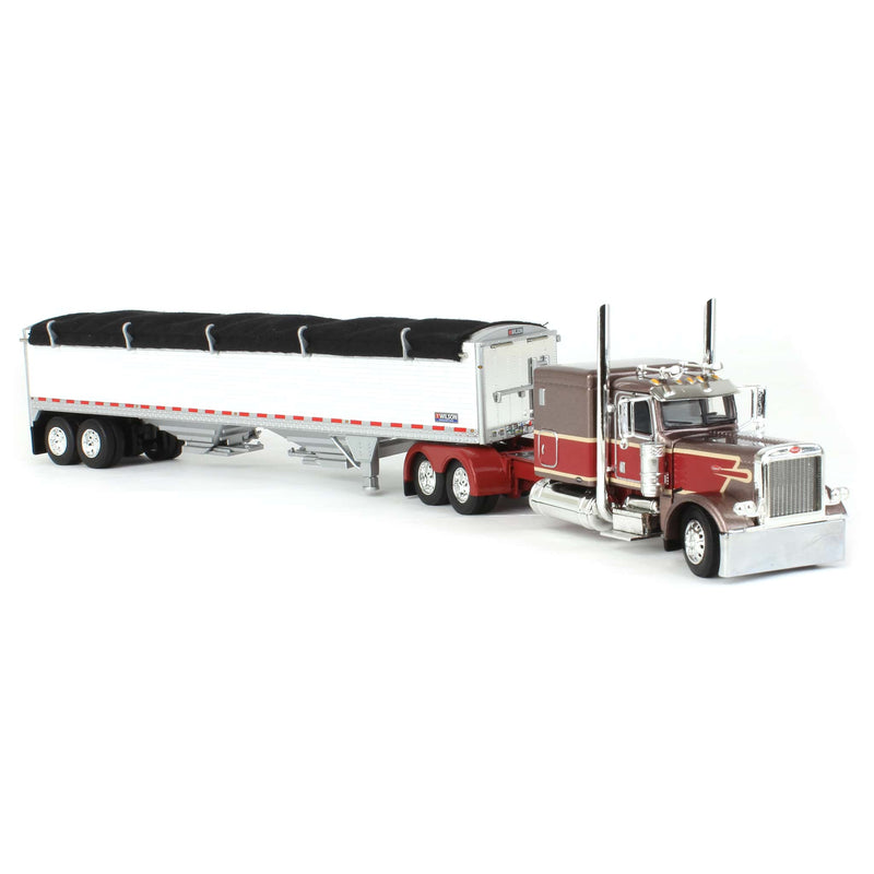 1/64 Brown/Maroon Peterbilt 389 Semi Truck with White Wilson Grain Trailer, DCP by First Gear
