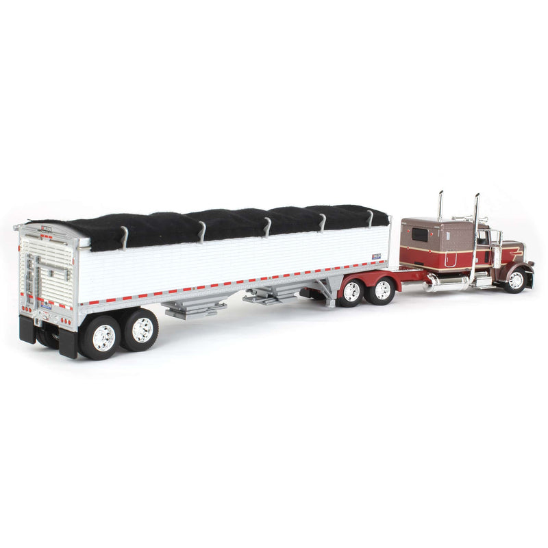 1/64 Brown/Maroon Peterbilt 389 Semi Truck with White Wilson Grain Trailer, DCP by First Gear