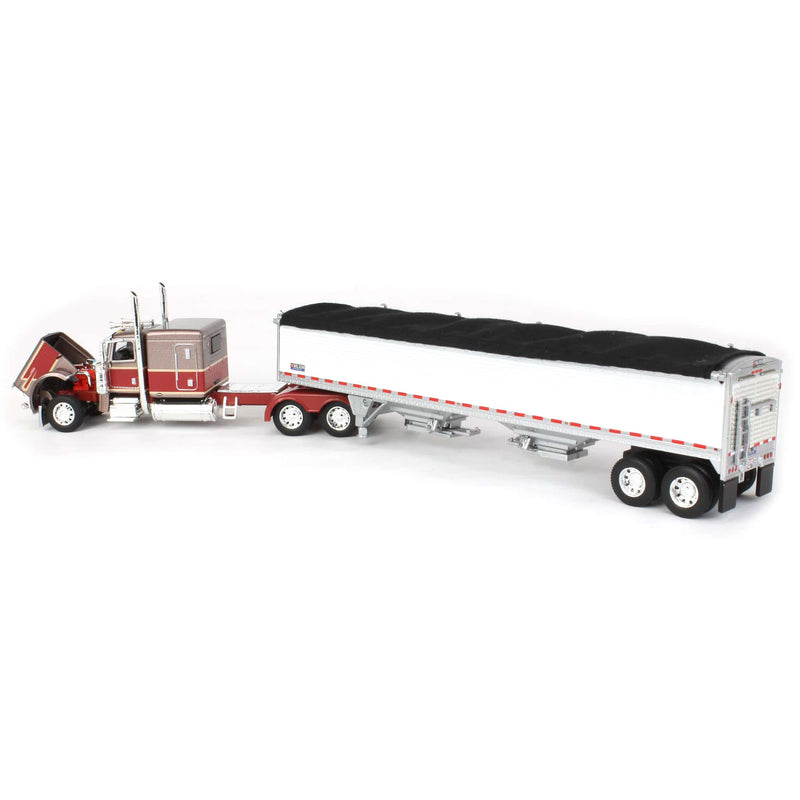 1/64 Brown/Maroon Peterbilt 389 Semi Truck with White Wilson Grain Trailer, DCP by First Gear