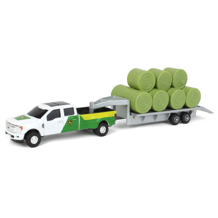 1/64 John Deere Ford F-350 Pickup & Trailer with 11 Round Bales