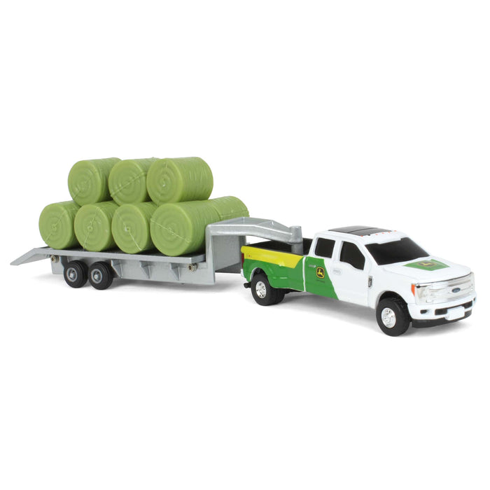 1/64 John Deere Ford F-350 Pickup & Trailer with 11 Round Bales