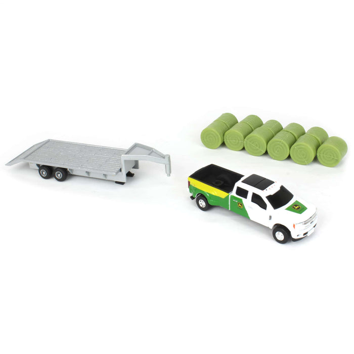 1/64 John Deere Ford F-350 Pickup & Trailer with 11 Round Bales