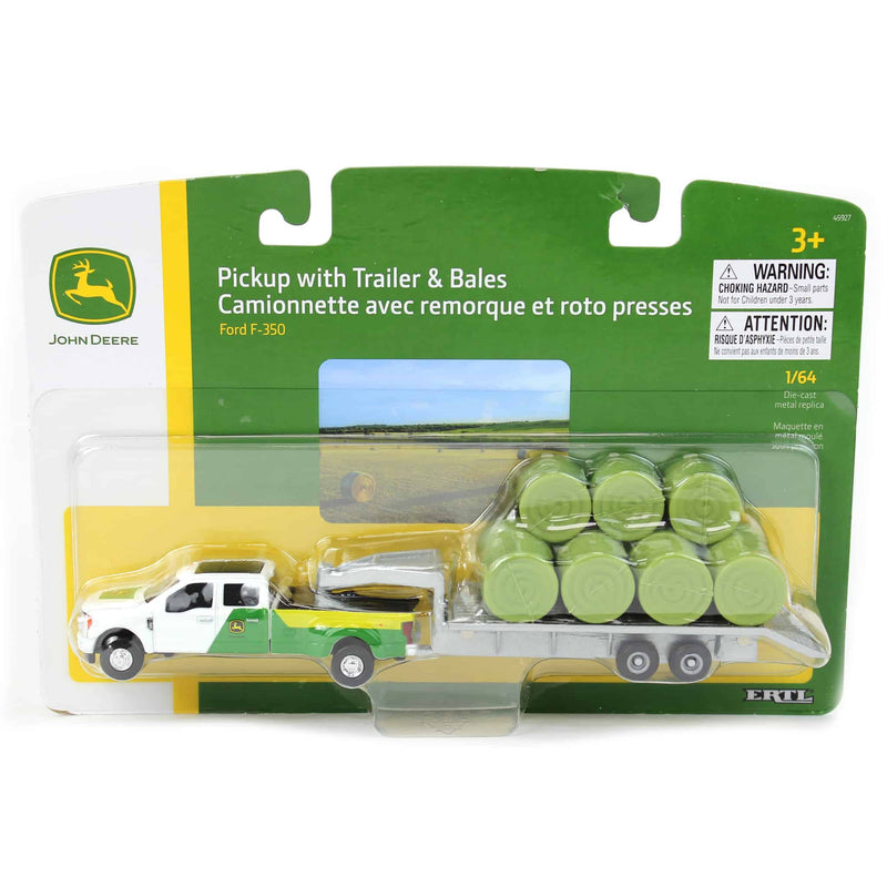 1/64 John Deere Ford F-350 Pickup Truck with Trailer & 11 Round Bales by ERTL