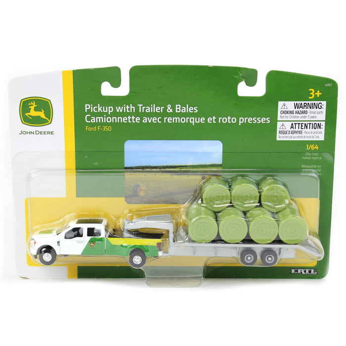 1/64 John Deere Ford F-350 Pickup & Trailer with 11 Round Bales