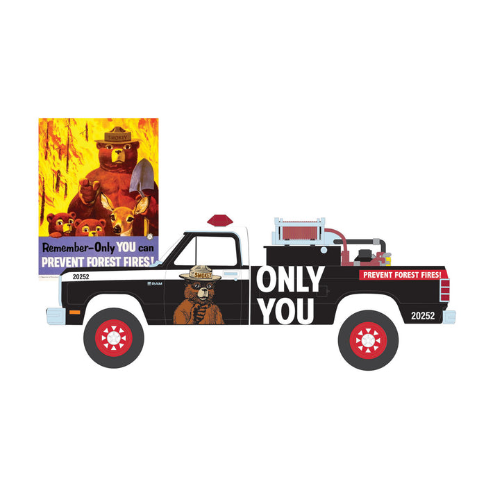 1/64 1987 Dodge Ram D250 with Fire Equipment, Hose & Tank, Smokey Bear Series 4