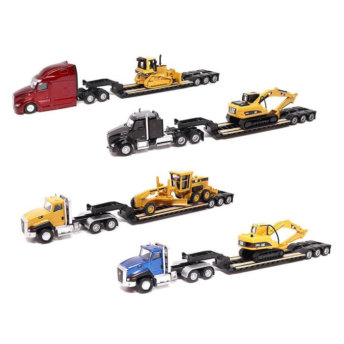 1/87 Semi Truck with Lowboy and Caterpillar Machine Set