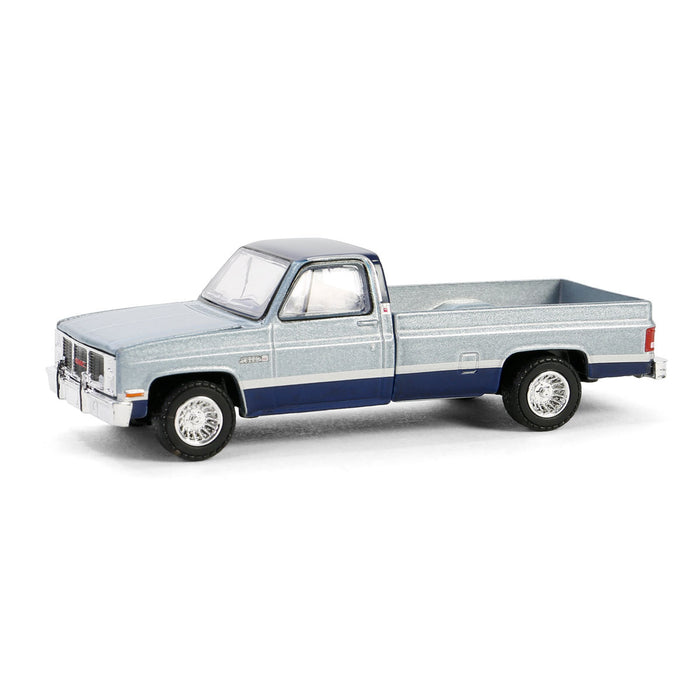 1/64 1985 GMC Sierra Classic K2500, Silver & Midnight Blue, Down on the Farm Series 9