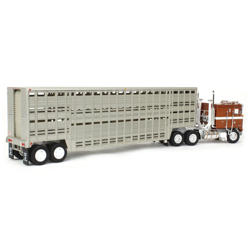 1/64 Brown Kenworth K100 COE Flattop with 45ft Wilson Vintage Livestock Trailer, DCP by First Gear