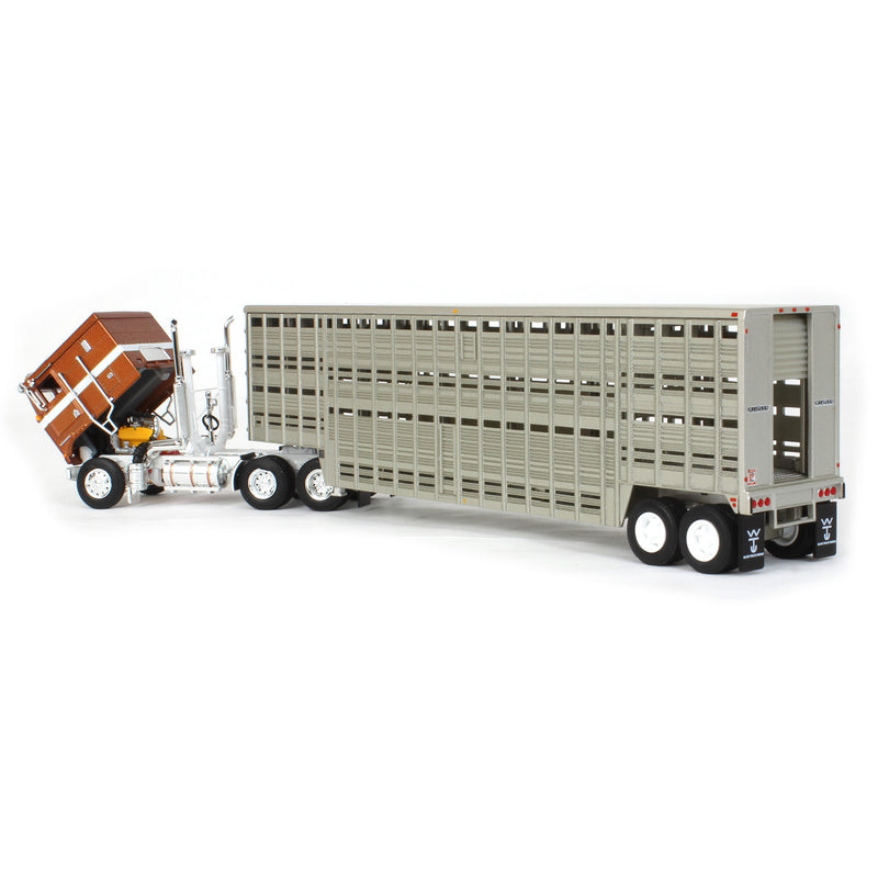 1/64 Brown Kenworth K100 COE Flattop with 45ft Wilson Vintage Livestock Trailer, DCP by First Gear