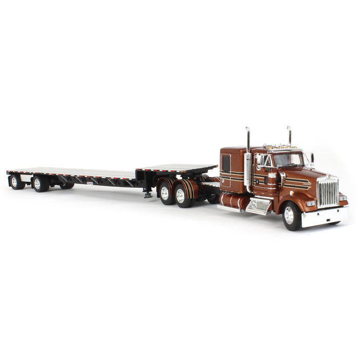 1/64 Bronze Kenworth W900L Flattop w/ 310in Frame & Transcraft Step Deck Trailer, DCP by First Gear