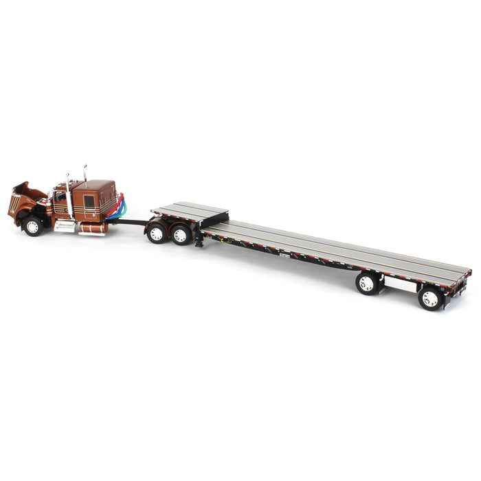 1/64 Bronze Kenworth W900L Flattop w/ 310in Frame & Transcraft Step Deck Trailer, DCP by First Gear