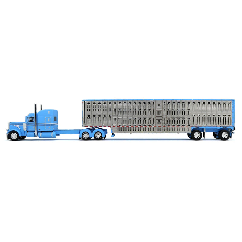 1/64 Baby Blue Peterbilt 389 with Silver Wilson Silverstar Livestock Trailer, DCP by First Gear