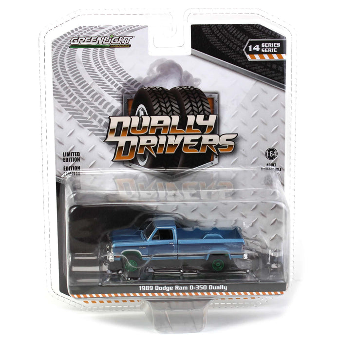 Green Machine ~ 1/64 1989 Dodge Ram D-350, Twilight Blue Metallic & Ice Blue Metallic, Dually Drivers Series 14