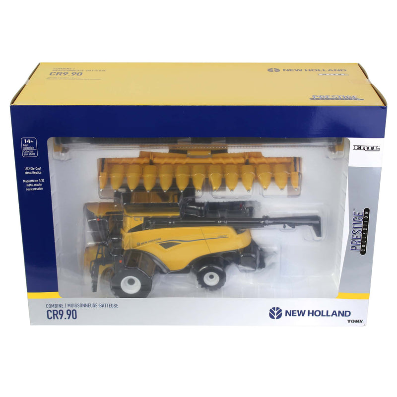(B&D) 1/32 New Holland CR9.90 Combine with Corn Head & Grain Head, ERTL Prestige Collection - Damaged Box