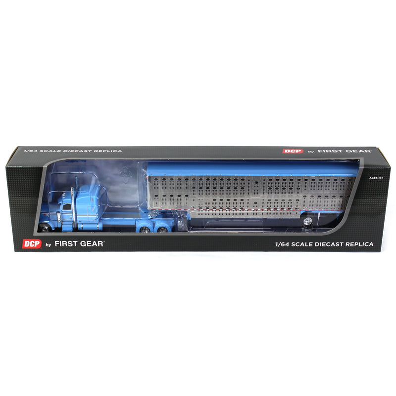 1/64 Baby Blue Peterbilt 389 with Silver Wilson Silverstar Livestock Trailer, DCP by First Gear