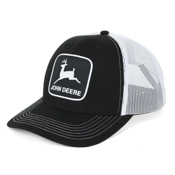 Black John Deere Logo Hat with White Stitching & White Mesh Back