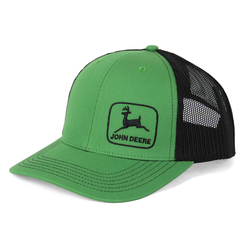 Green John Deere Offset Logo Hat with Black Stitching & Black Mesh Back