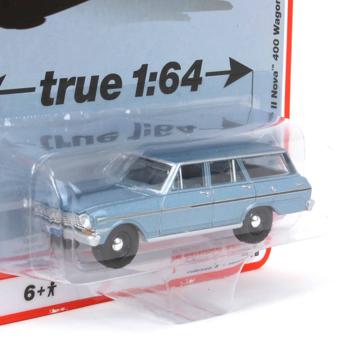 1/64 1963 Chevy II Nova Station Wagon, Silver Blue, Auto World 2021 Release 4B