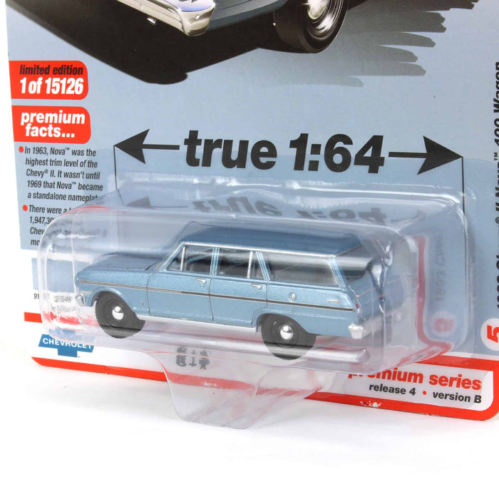 1/64 1963 Chevy II Nova Station Wagon, Silver Blue, Auto World 2021 Release 4B