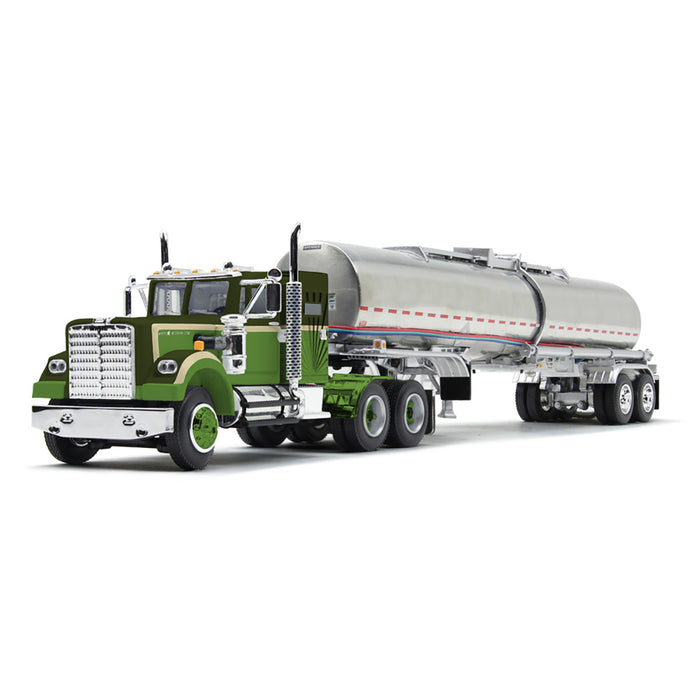 1/64 Dark Green/Olive White Western Star 4900 36in Sleeper with Brenner Chemical Tanker, DCP by First Gear
