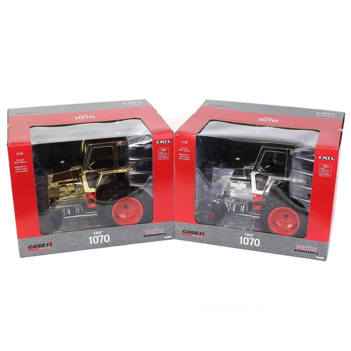 Chrome Set of 2 ~ 1/16 Case 1070 2WD with Cab & Rear Duals, ERTL Prestige Collection Limited Edition