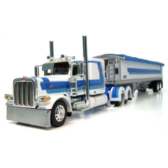 1/64 White & Blue Peterbilt 389 63in Flattop with 43ft Wilson Pacesetter Grain Trailer, DCP by First Gear