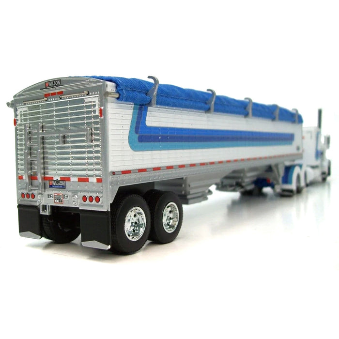 1/64 White & Blue Peterbilt 389 63in Flattop with 43ft Wilson Pacesetter Grain Trailer, DCP by First Gear