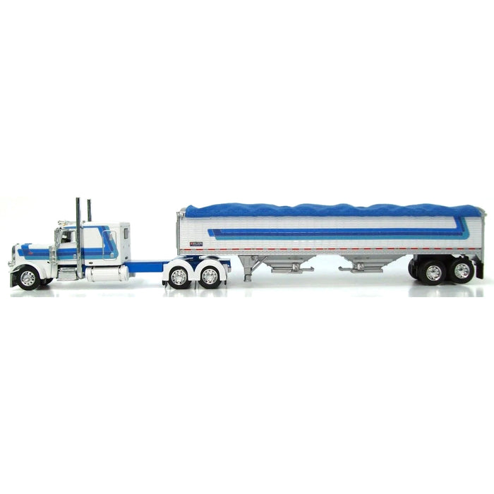 1/64 White & Blue Peterbilt 389 63in Flattop with 43ft Wilson Pacesetter Grain Trailer, DCP by First Gear
